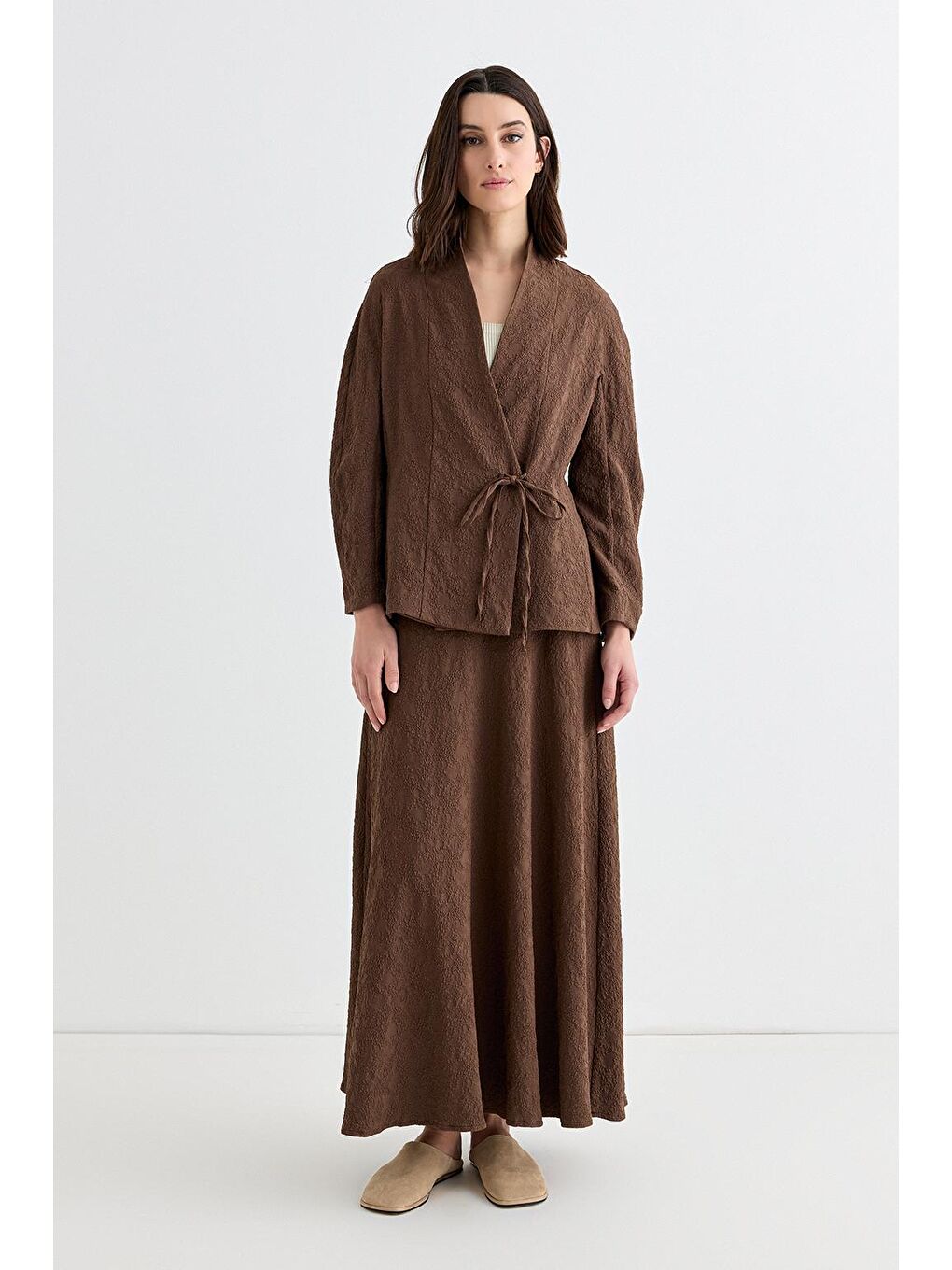 Kahverengi Ari Dokulu Ceket Etek Takım Kahve