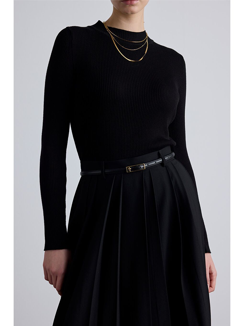 Dikdörtgen Tokalı İnce Kemer Siyah-1