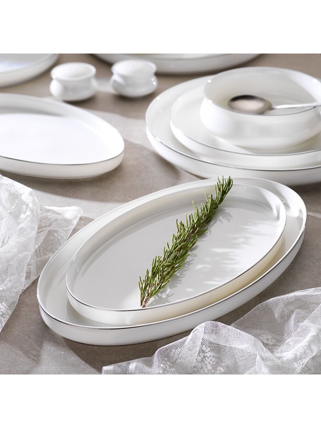 Beyaz Superfine Bone Lumiere Yemek Takımı 56 Parça-Platin-2