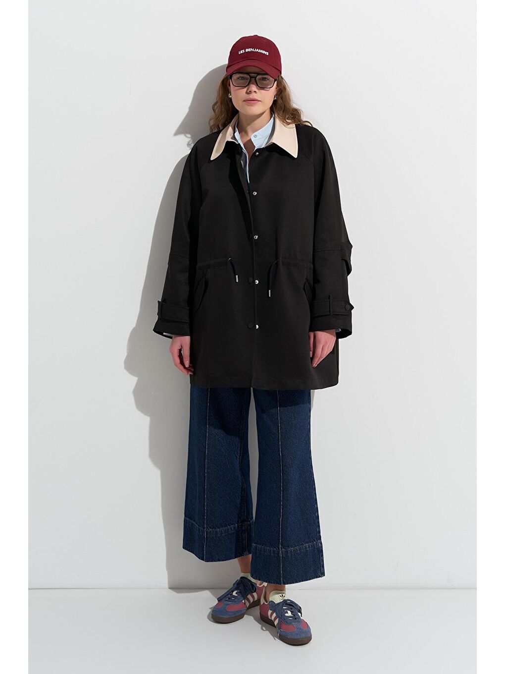 Casual Midi Trençkot Siyah