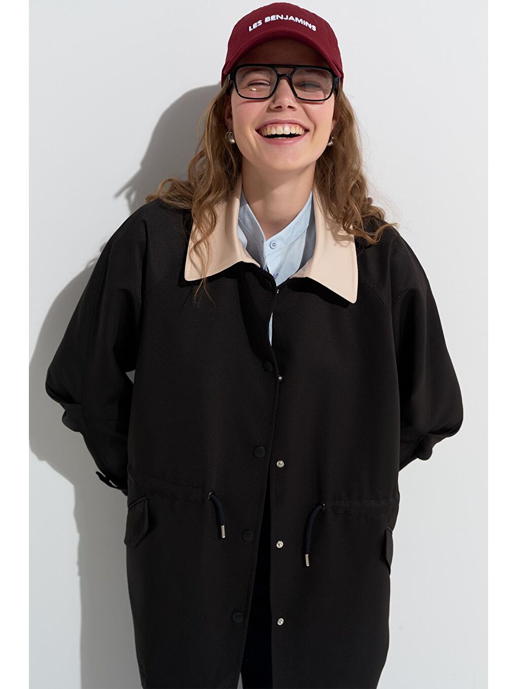 Casual Midi Trençkot Siyah-1