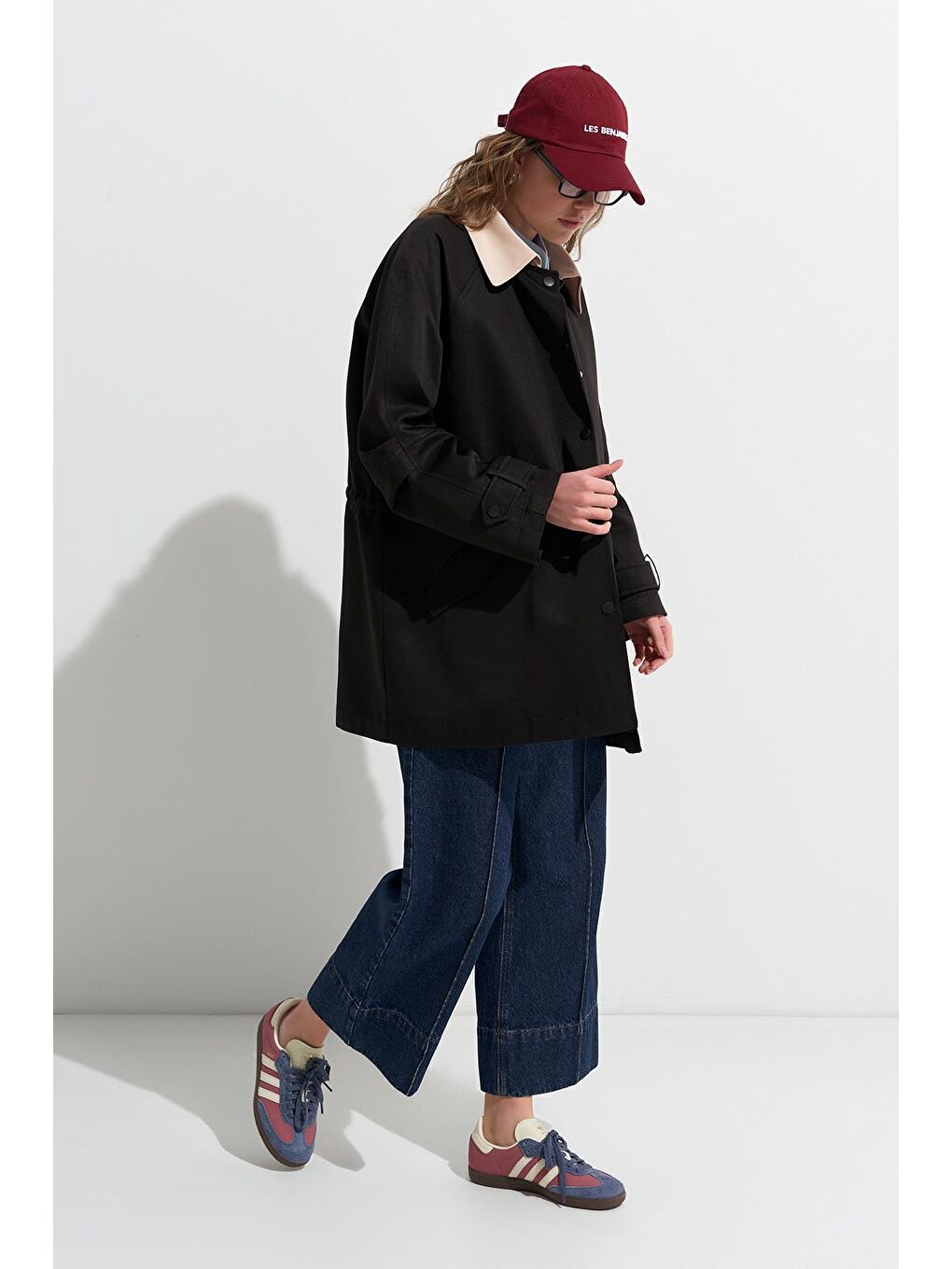 Casual Midi Trençkot Siyah-2