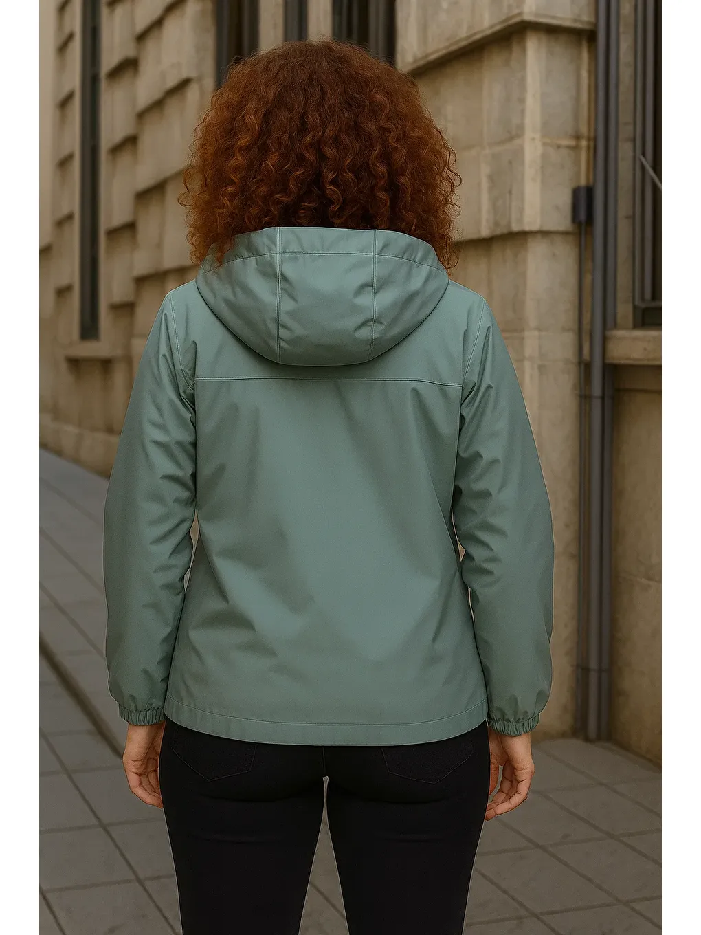 Yeşil Kadın Astarlı Kapüşonlu Mint Rüzgarlık & Yağmurluk-5