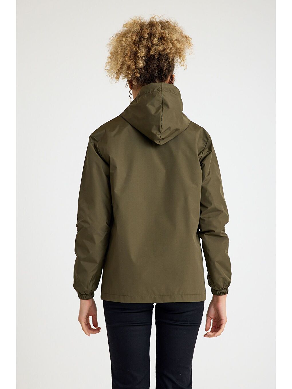 Kadın Astarlı Kapüşonlu Haki Rüzgarlık & Yağmurluk-5