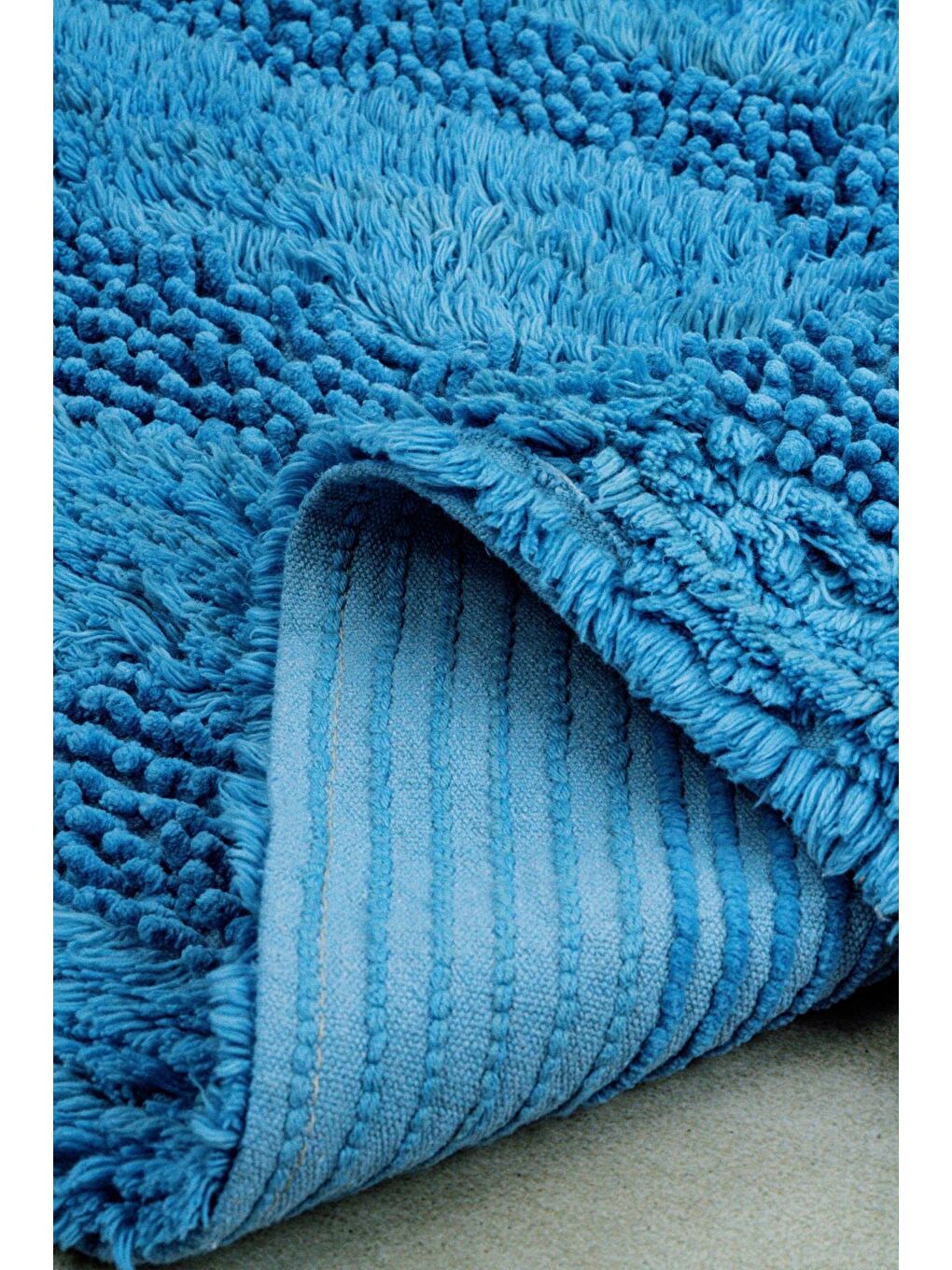 Bluenity Mavi Makaroni Doğal Pamuklu 2'li Banyo Paspas Seti 60x100+50x60 Cm - Havacı Mavi - 1