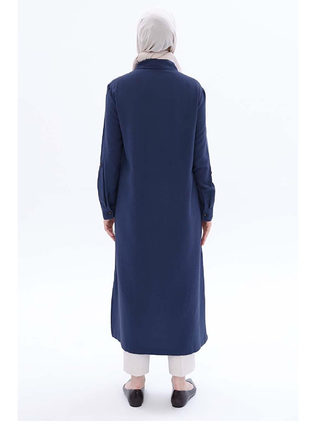 İndigo-çift Düğmeli Keten Tunik-3