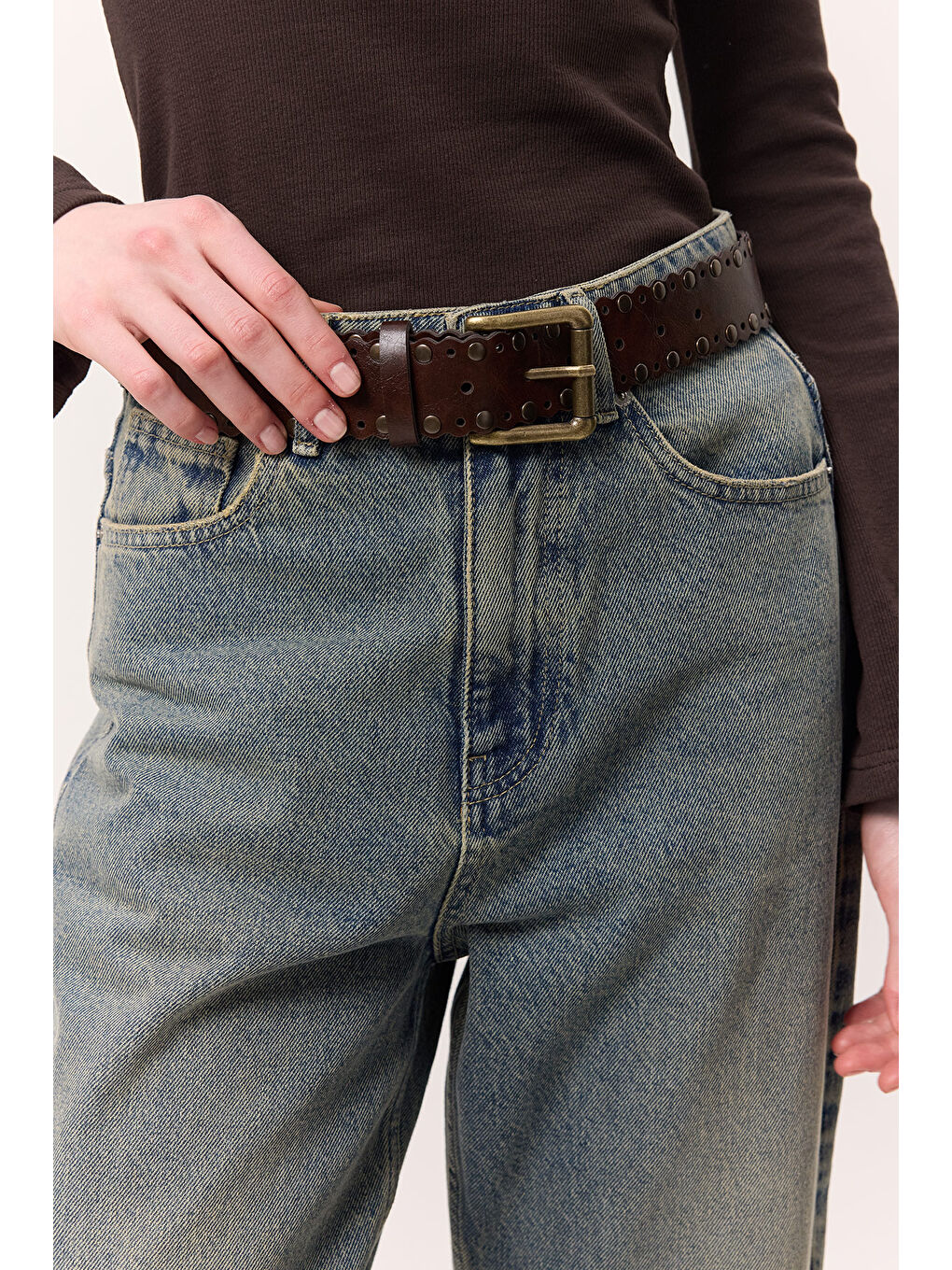 Zımbalı Geniş Tokalı Kemer Kahverengi-1