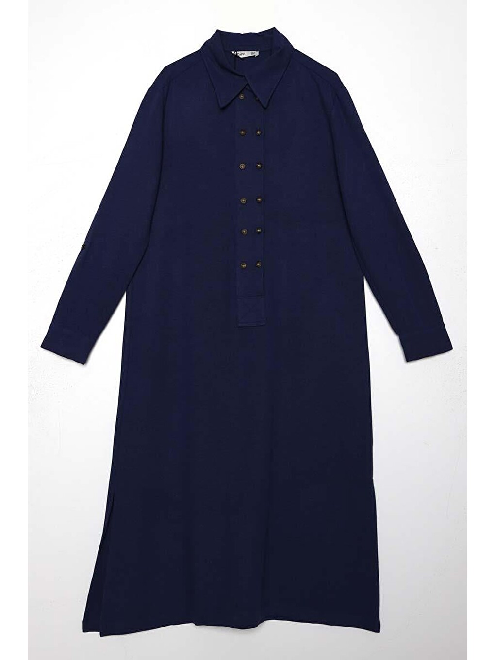 İndigo-çift Düğmeli Keten Tunik-6