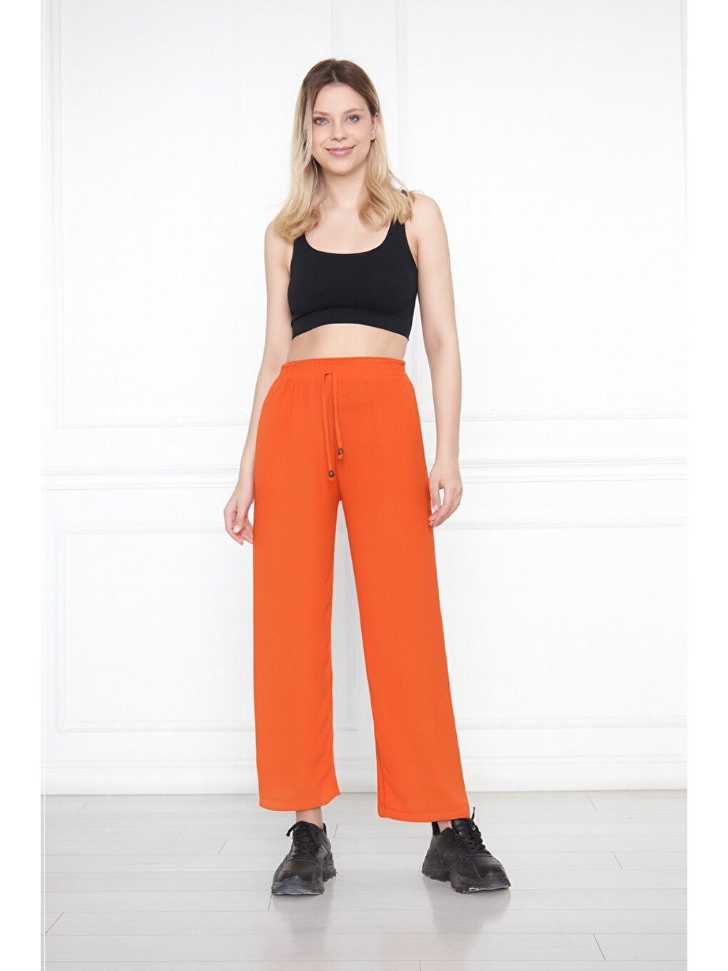 Turuncu Kadın Aerobin Geniş Paça Palazzo Bel Lastikli Pantolon