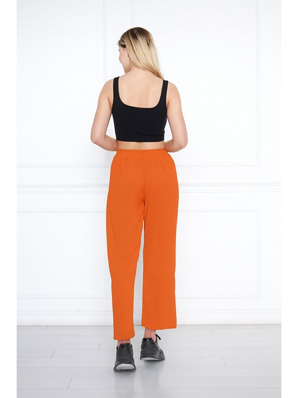 Turuncu Kadın Aerobin Geniş Paça Palazzo Bel Lastikli Pantolon-1