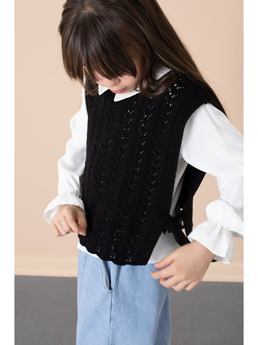 Siyah Dantel Süveterli Jean Pantolonlu Kız Çocuk 3lü Takım 20683-1