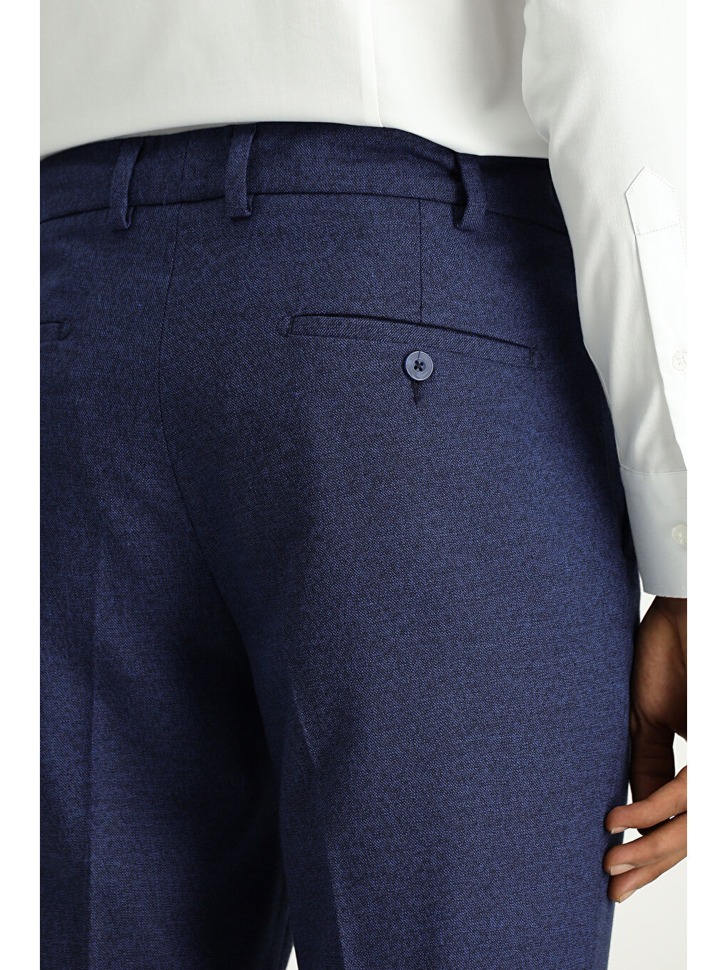 Lacivert Super Slim Fit Ekstra Dar Kesim Beli Lastikli İpli Desenli Elastanlı Klasik Kumaş Pantolon-5