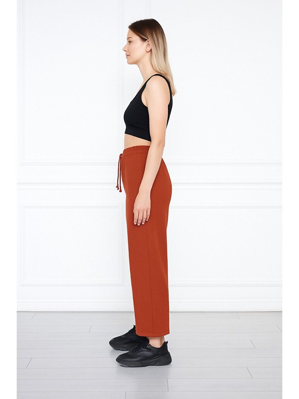 Kahverengi Kadın Aerobin Geniş Paça Palazzo Bel Lastikli Pantolon-1