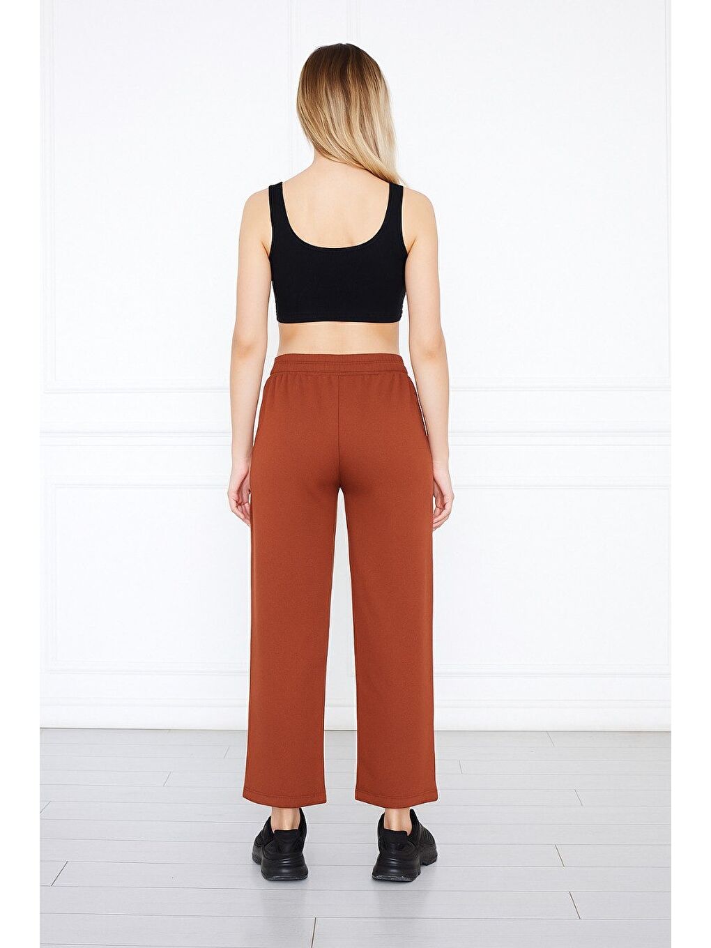 Kahverengi Kadın Aerobin Geniş Paça Palazzo Bel Lastikli Pantolon-2