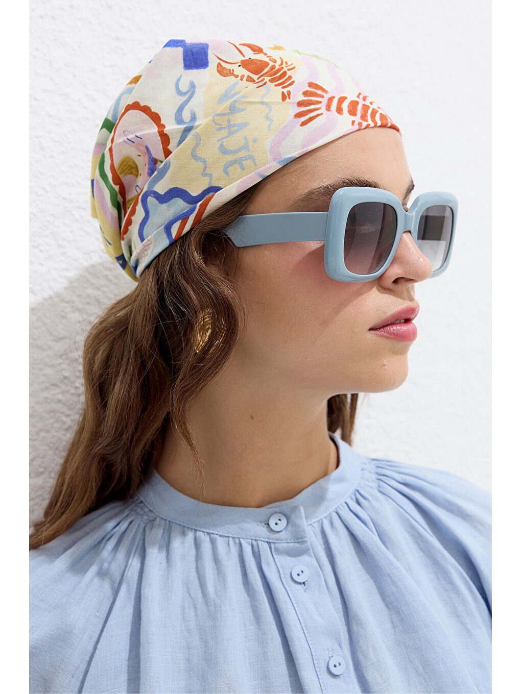 Sarı Desenli Pamuklu Fular Summer Dream-1