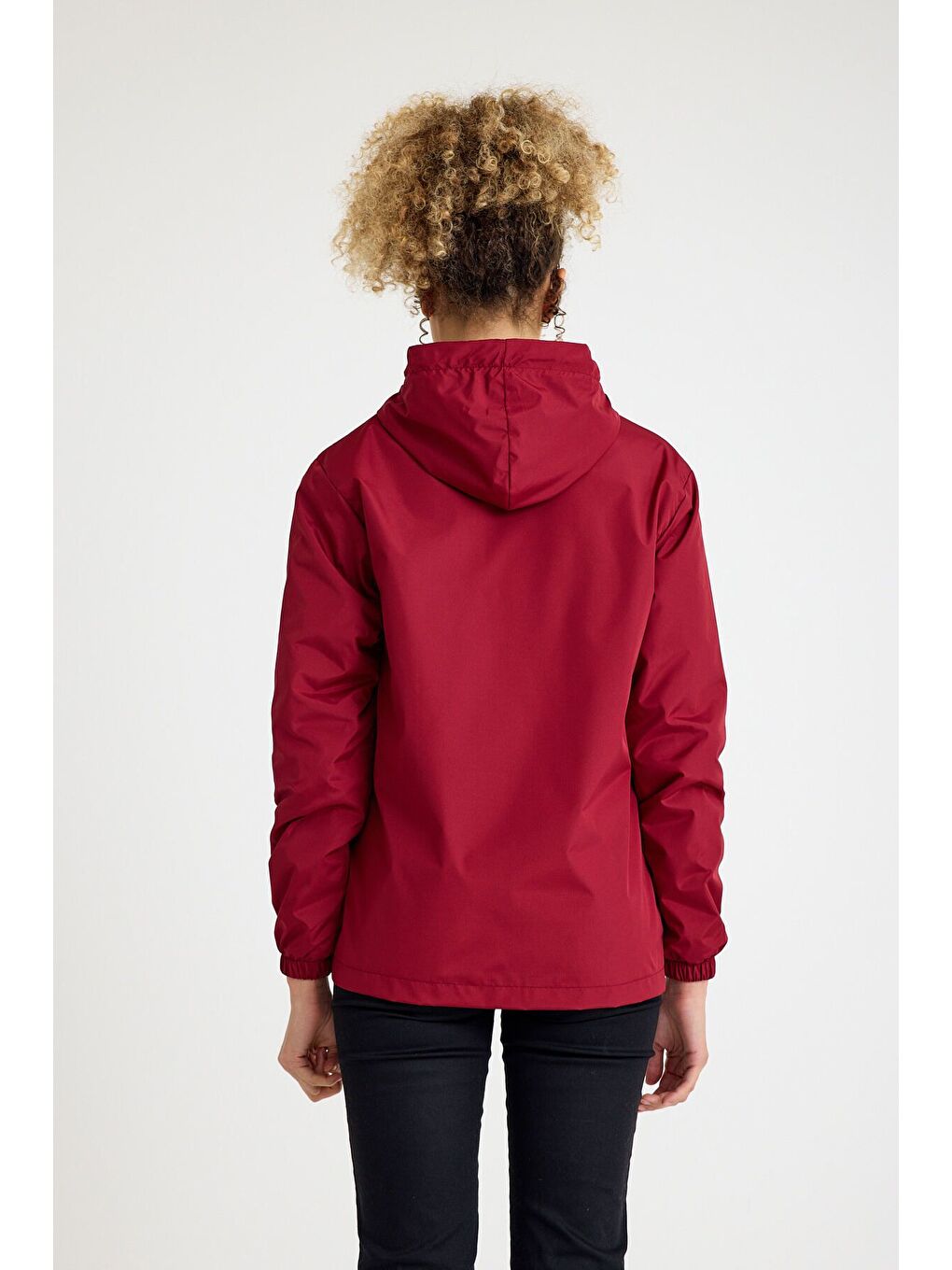 Kadın Astarlı Kapüşonlu Bordo Rüzgarlık & Yağmurluk-4