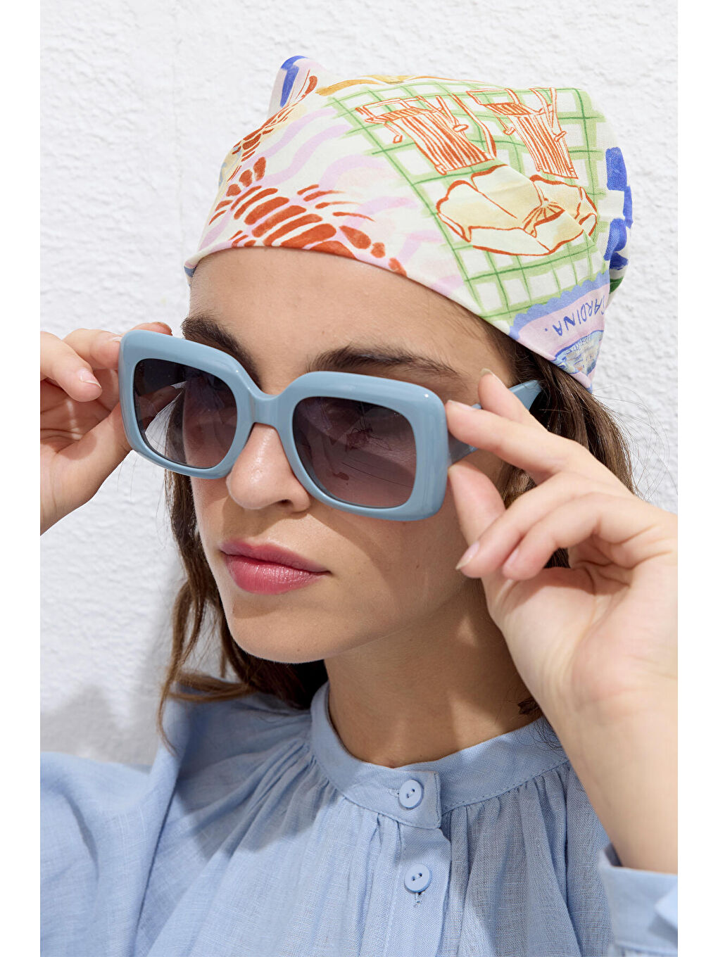 Sarı Desenli Pamuklu Fular Summer Dream-3