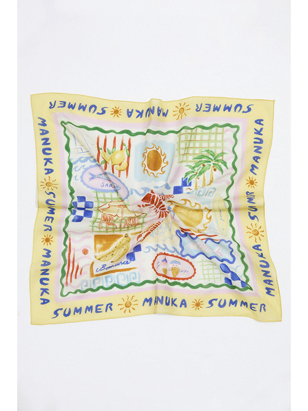 Sarı Desenli Pamuklu Fular Summer Dream-4