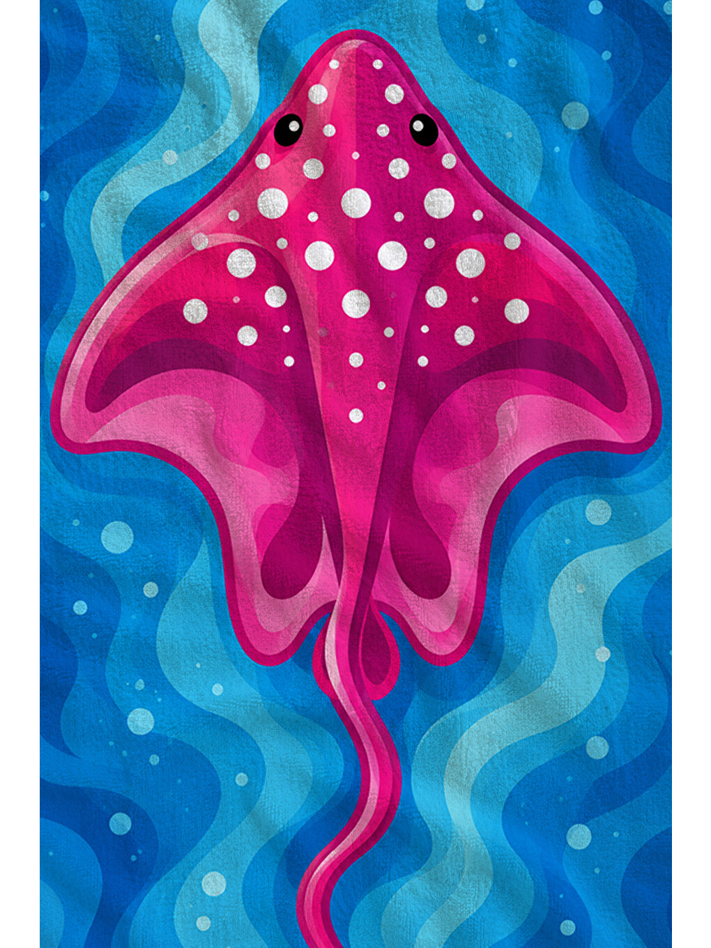 Modern Pembe Deniz Kabuğu Mavi Dalga Yazlık Desenli 70x150 Plaj Havlusu - Pamuklu Banyo Havlusu-2