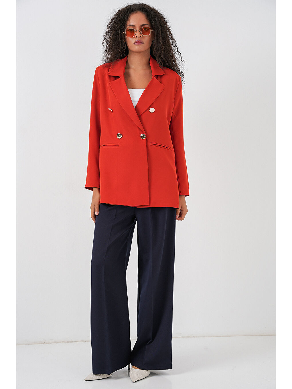 Kahverengi Kadın Kruvaze Yaka Blazer Ceket 0722 - Kiremit-1