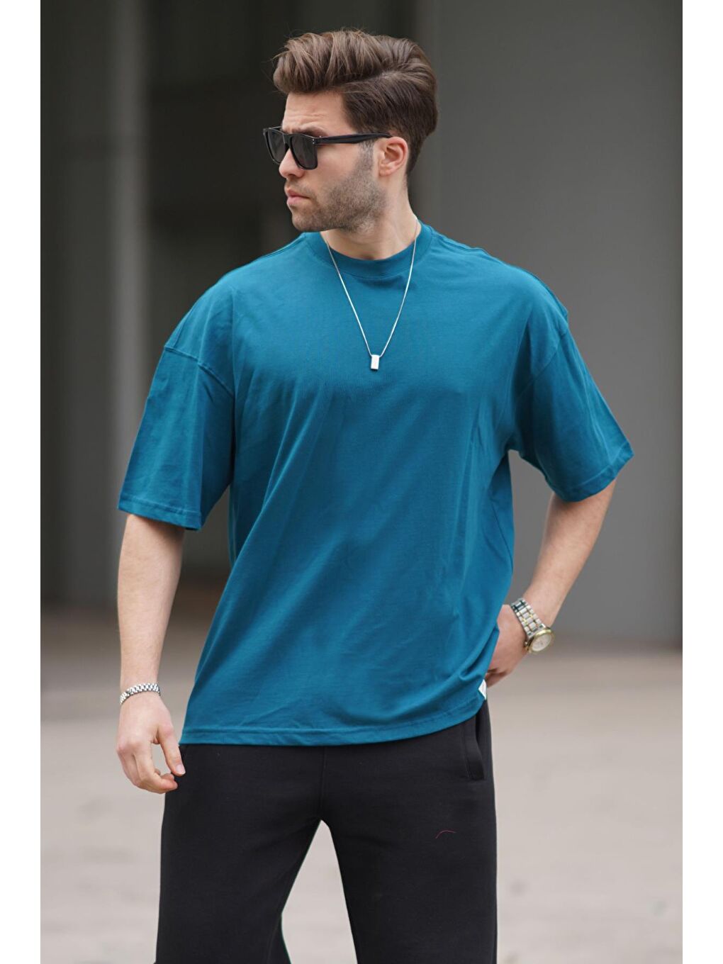 Erkek Petrol Mavisi Oversize Fit Basic Tişört 6066