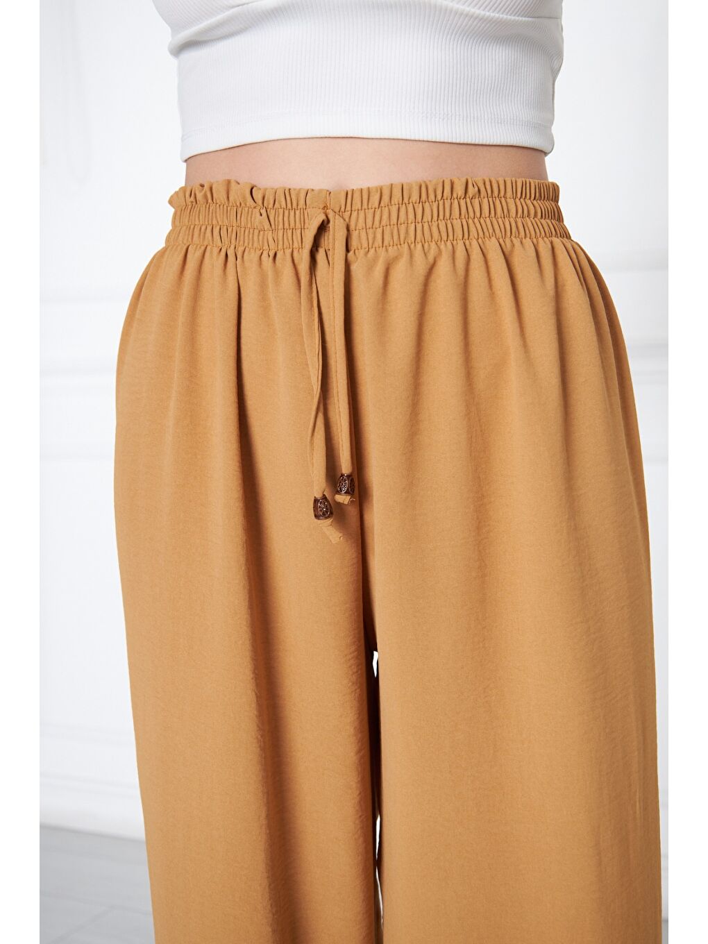 Turuncu Kadın Aerobin Geniş Paça Palazzo Bel Lastikli Pantolon-4