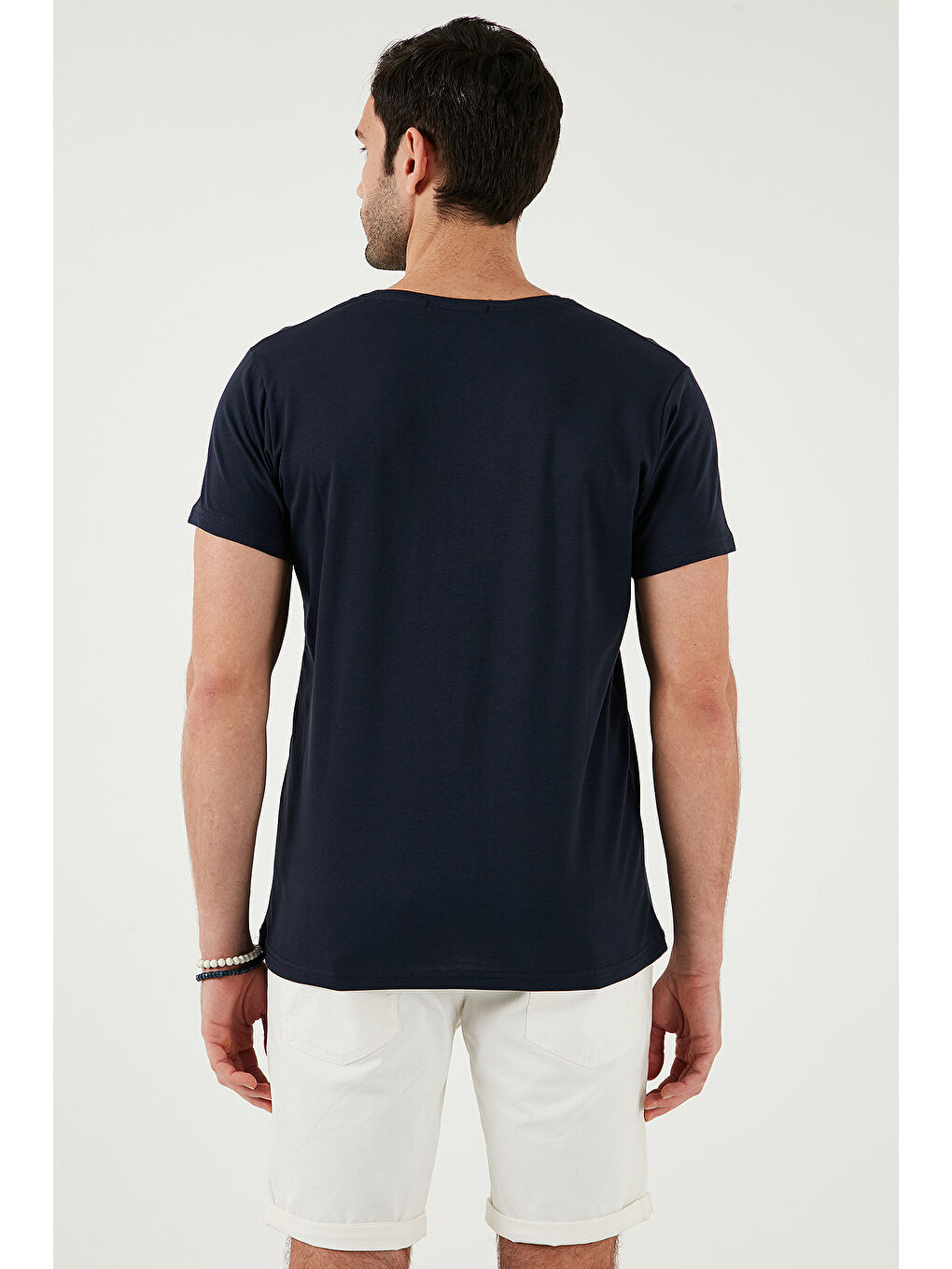 Lacivert Bisiklet Yaka %100 Pamuk Slim Fit Erkek Tişört 541QUINT-5