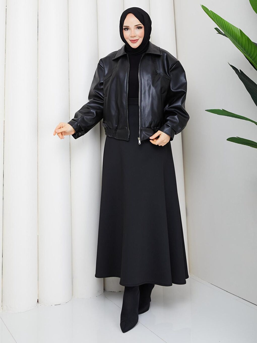 Kadın Trend Premium Mevsimlik Bomber Siyah Deri Ceket-2