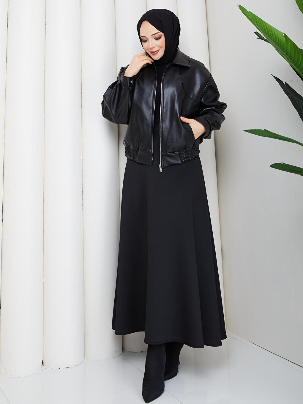 Kadın Trend Premium Mevsimlik Bomber Siyah Deri Ceket-3