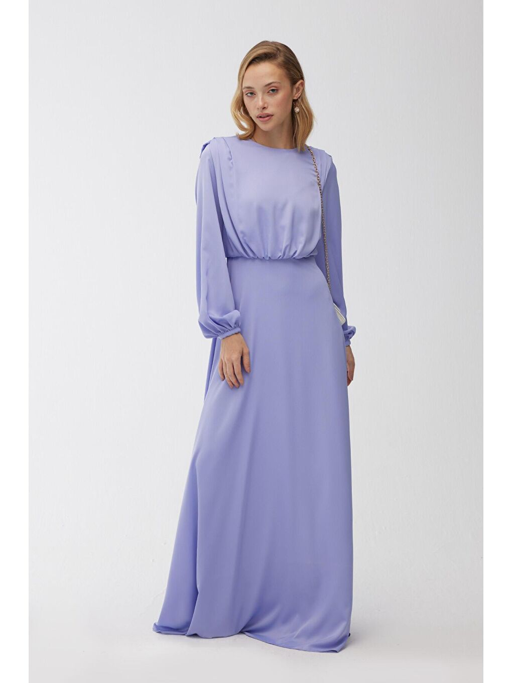 Lila İpek Saten Abiye Elbise Lavanta-2