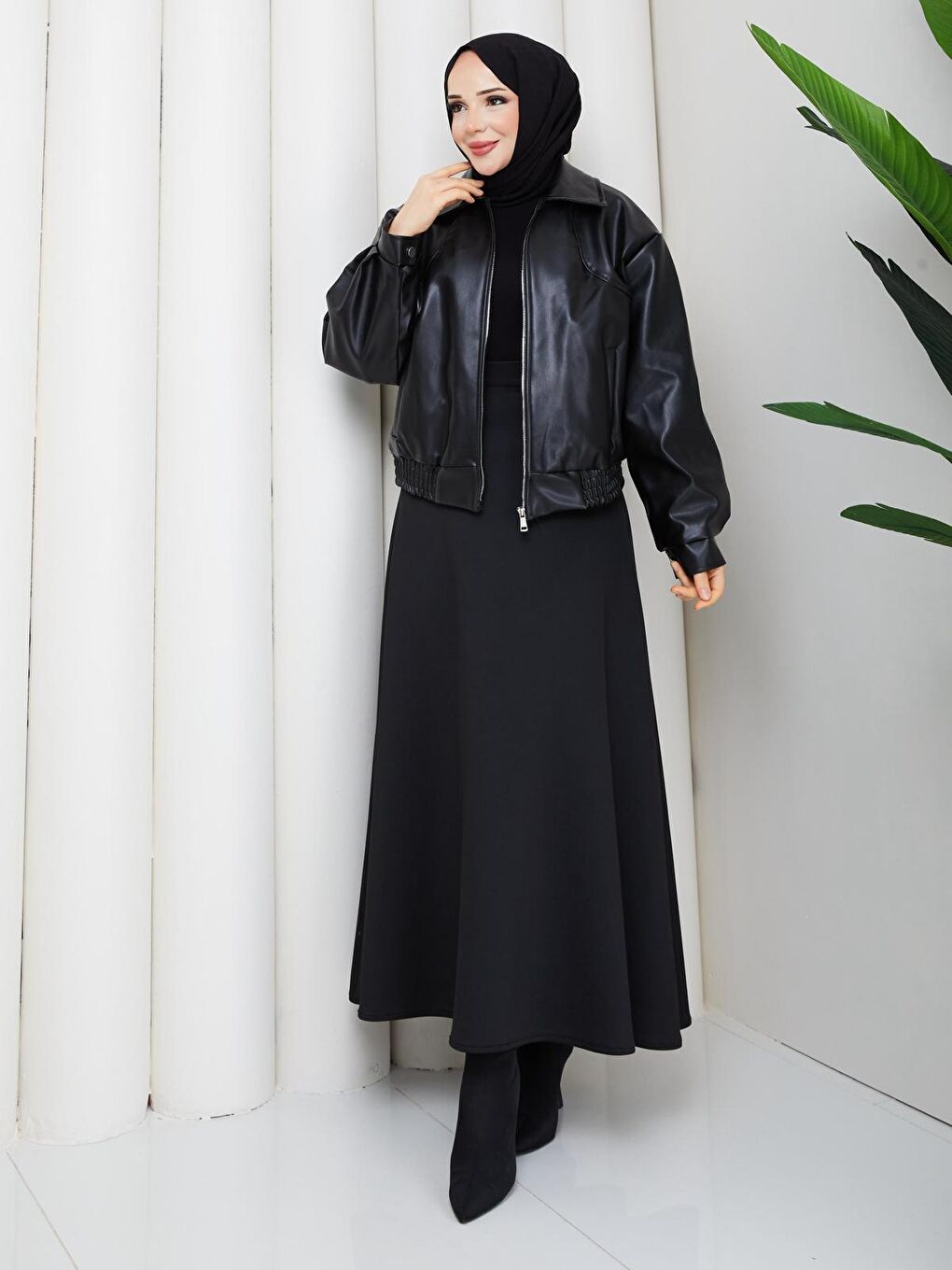 Kadın Trend Premium Mevsimlik Bomber Siyah Deri Ceket-4