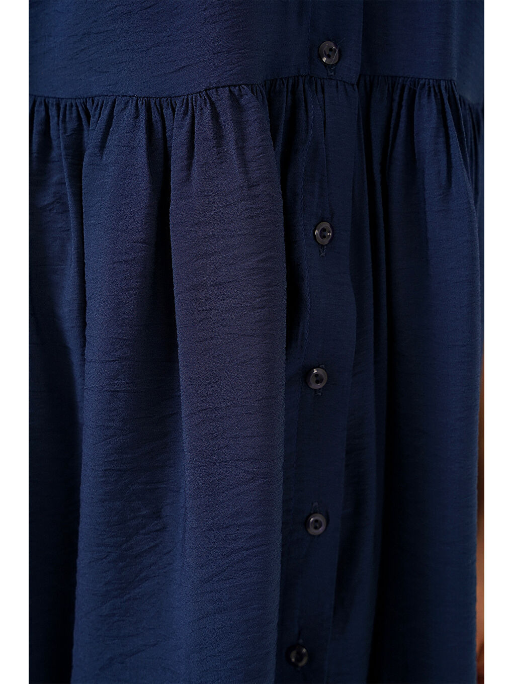 Kadın Düğmeli Kısa Kol Elbise 2559 - Lacivert-4