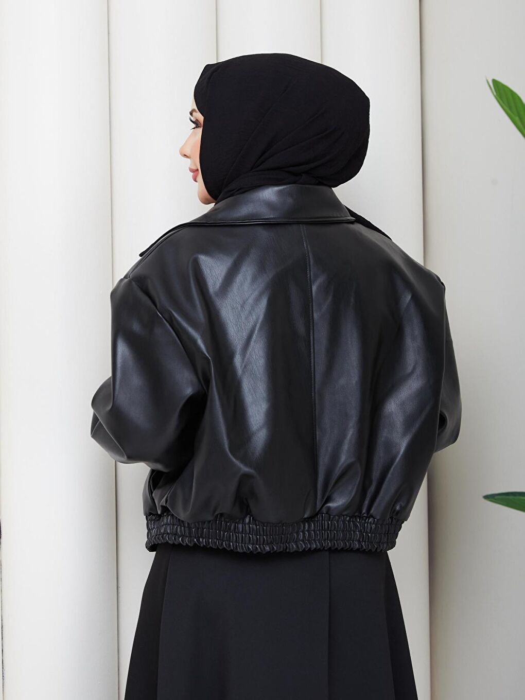 Kadın Trend Premium Mevsimlik Bomber Siyah Deri Ceket-5