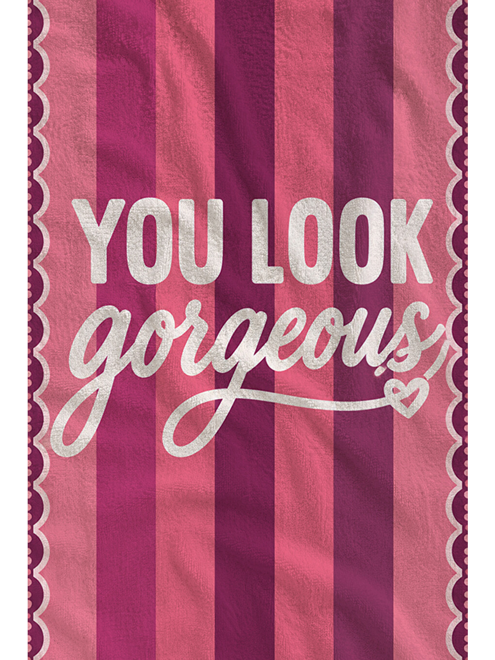 Retro You Look Gorgeous Yazılı Pembe Çizgili Desenli 70x150 Plaj Havlusu - Pamuklu Banyo Havlusu-2