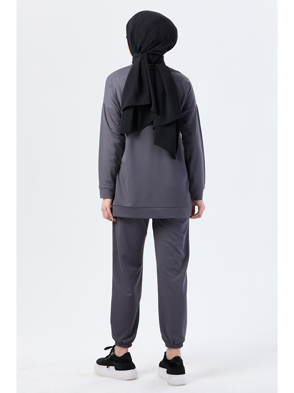 Bisiklet Yaka Kadın Antrasit Tunik Pantolon - 13045-5