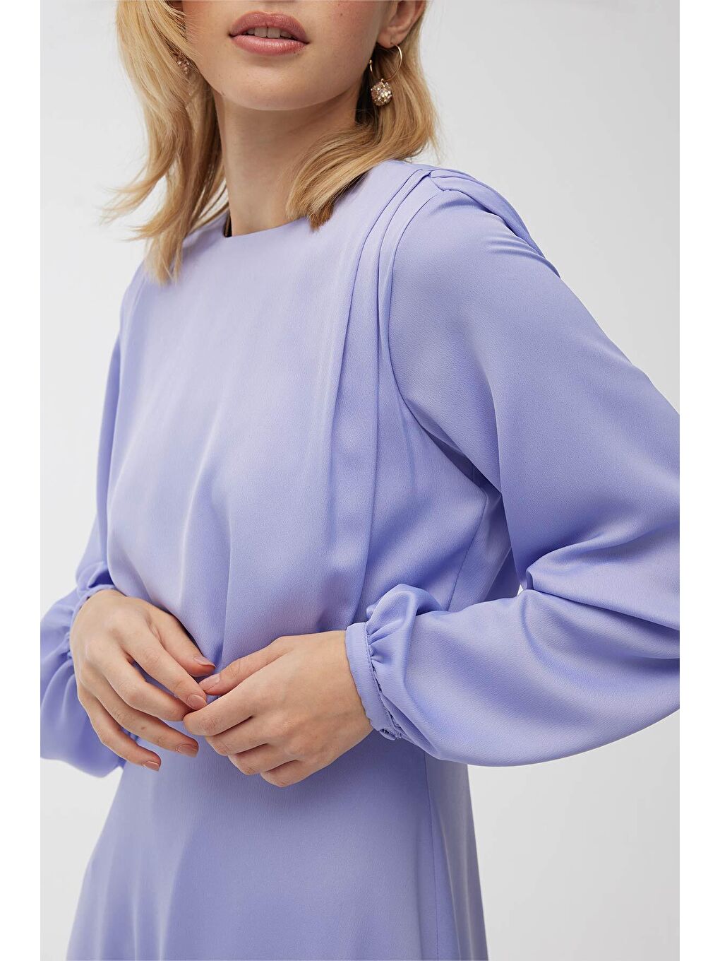 Lila İpek Saten Abiye Elbise Lavanta-3