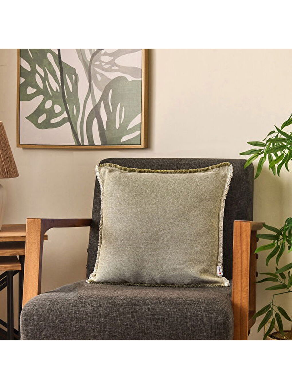 Kahverengi Soft Plaid Kırlent - Yeşil - 45x45 cm