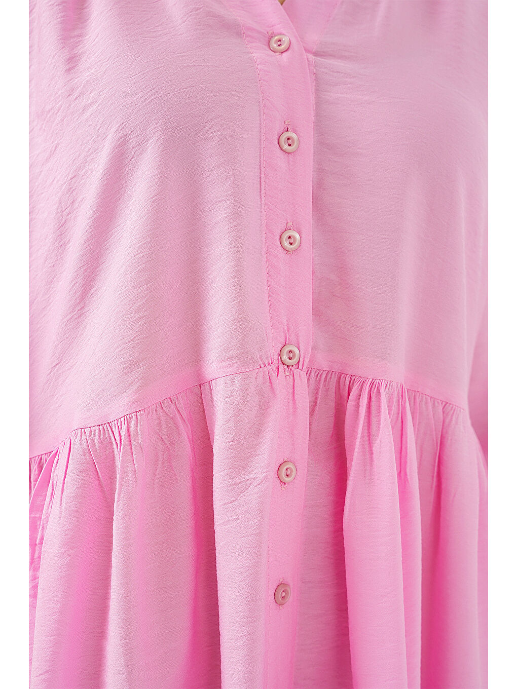 Kadın Düğmeli Kısa Kol Elbise 2559 - Pembe-4
