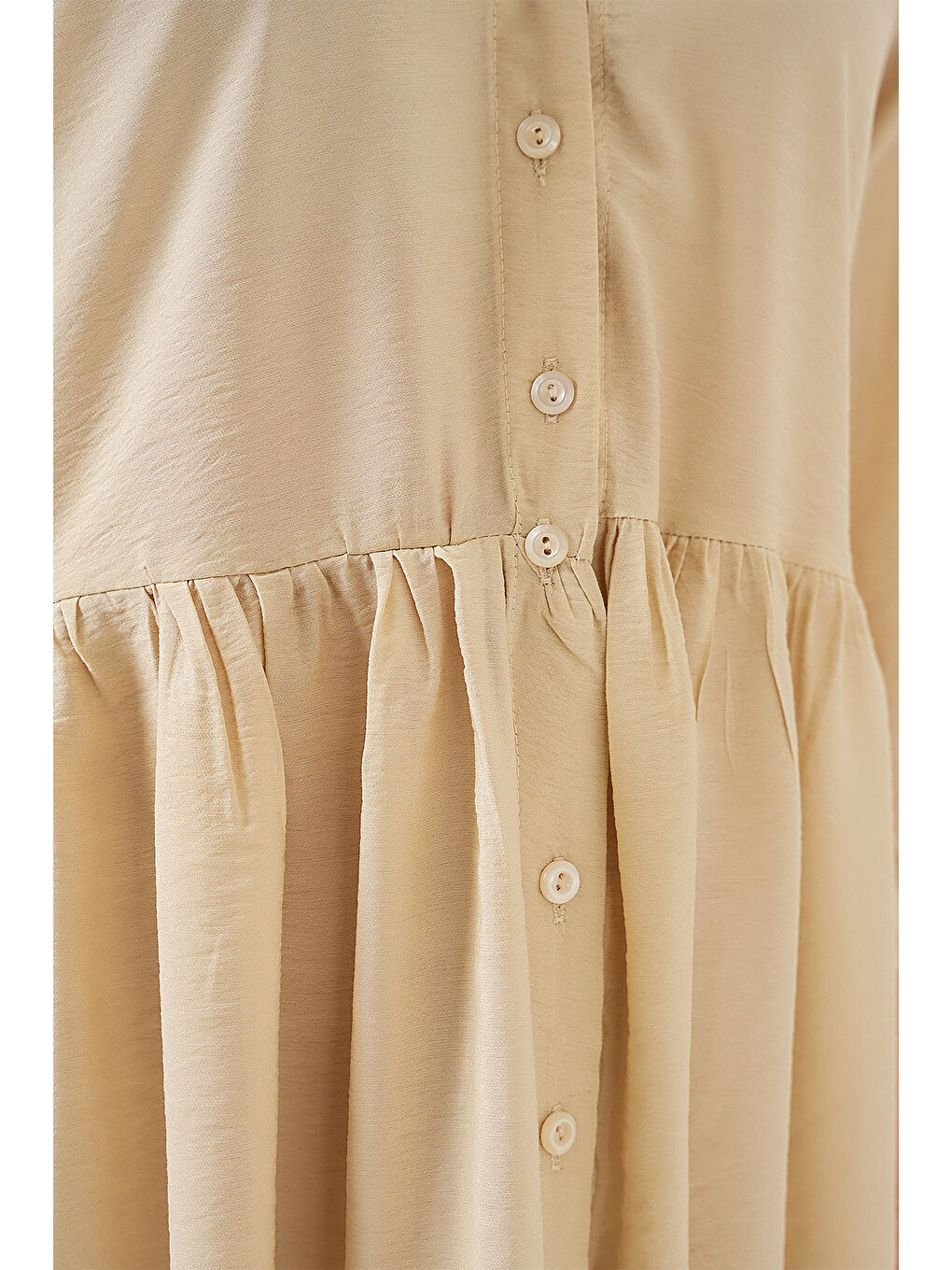 Ekru Kadın Düğmeli Kısa Kol Elbise 2559 - Krem-4