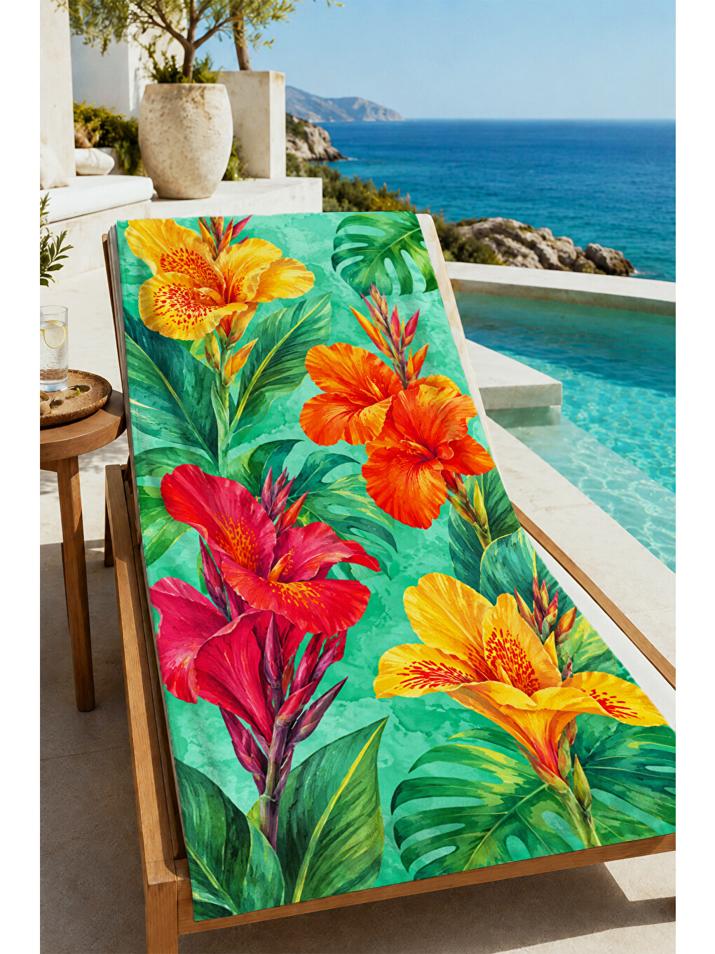 Tropikal Turuncu Sarı Hibiskus Çiçekli Desenli 70x150 Plaj Havlusu - Pamuklu Banyo Havlusu-3
