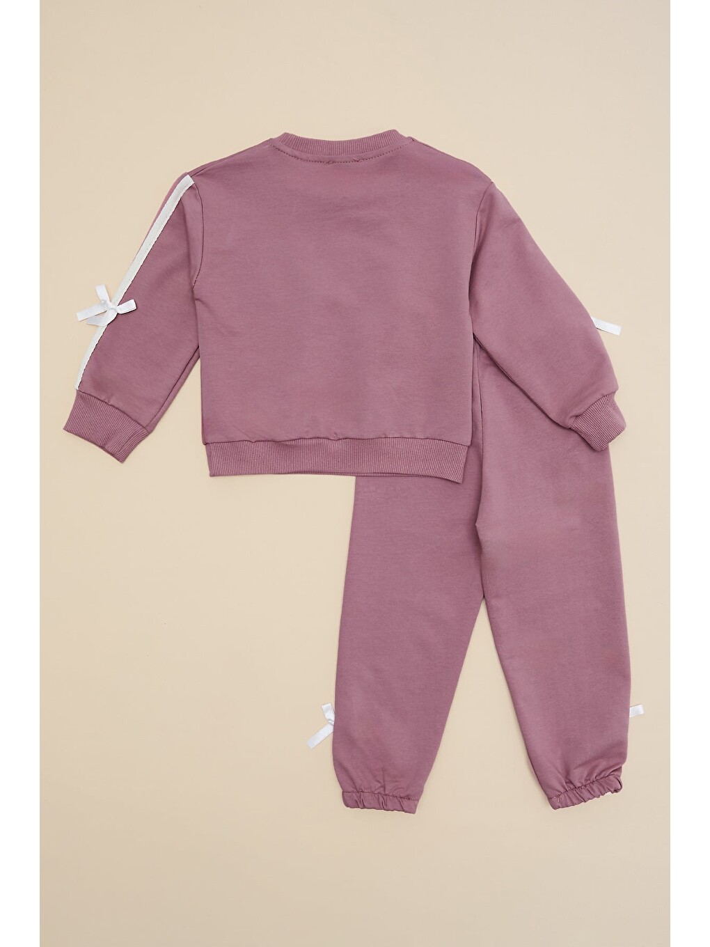 Pembe Şeritli Fiyonk Detaylı Kız Çocuk 2 Li Takım-3