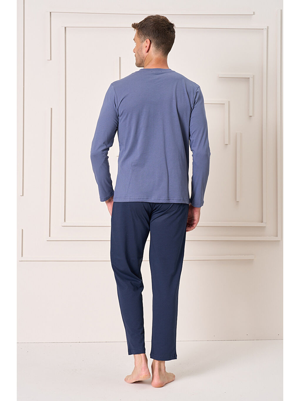 Erkek Pamuk Uzun Kol Pijama Takımı 4103 İndigo-1