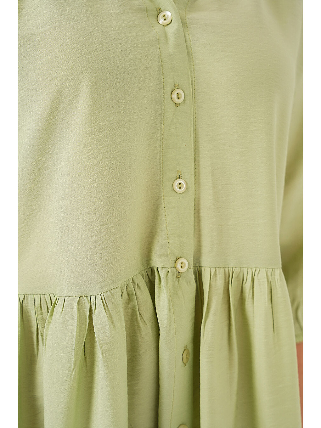 Kadın Düğmeli Kısa Kol Elbise 2559 - E.Yeşil-4
