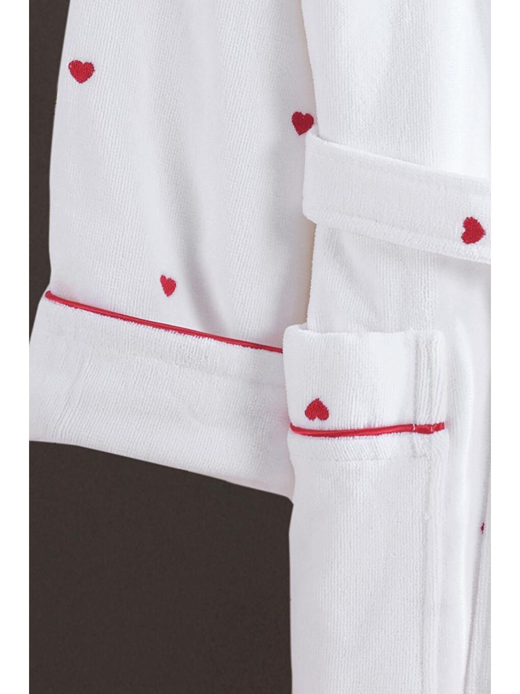 Kırmızı Kalpli Nakışlı %100 Pamuk Love Serisi Bornoz-KIRMIZI-S/M-L/XL-XXL-1