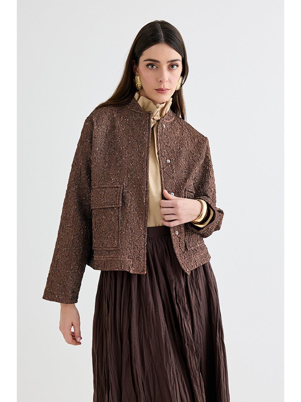 Kahverengi Denia Jakar Midi Bomber Ceket Mocha