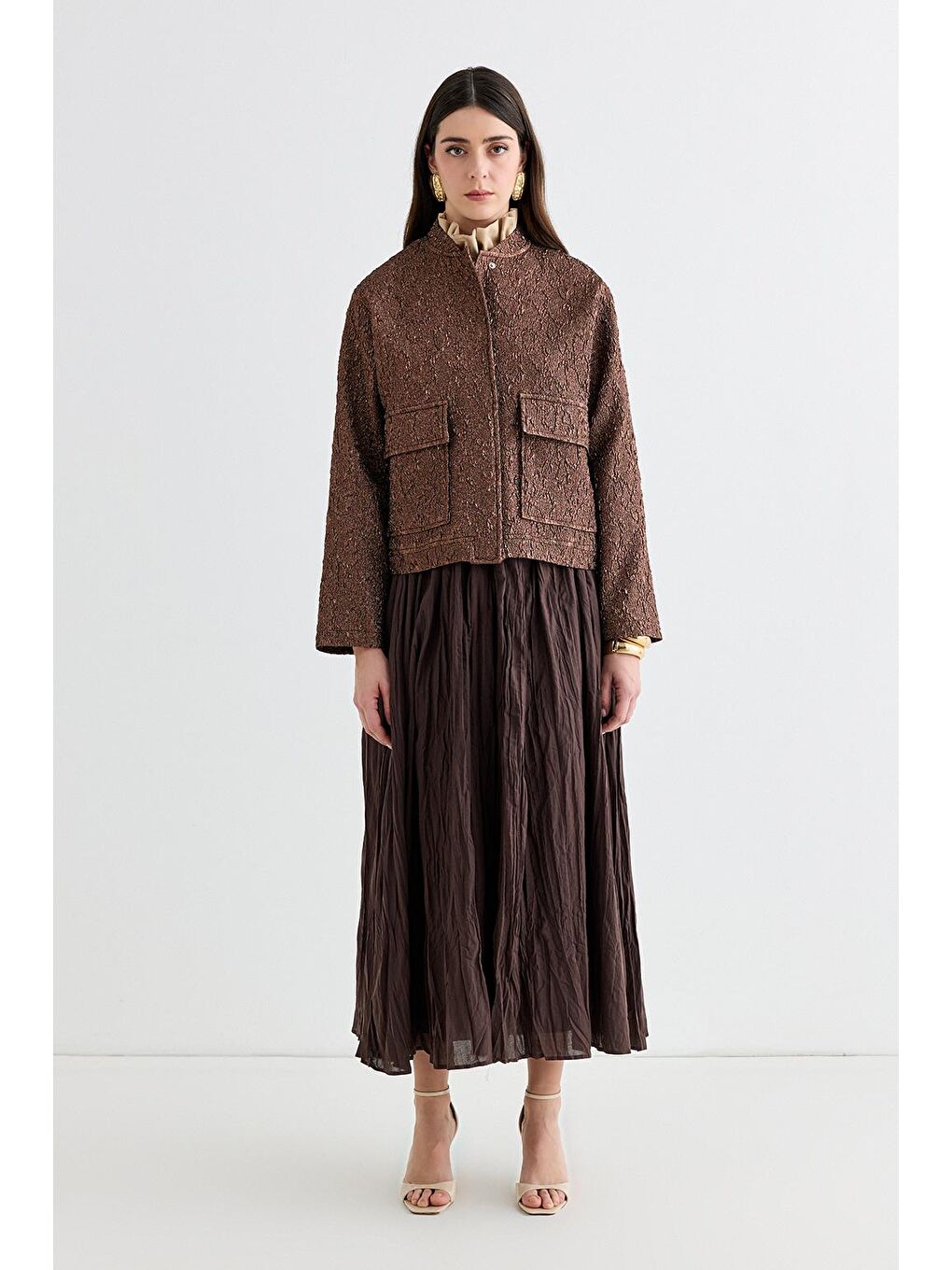 Kahverengi Denia Jakar Midi Bomber Ceket Mocha-1