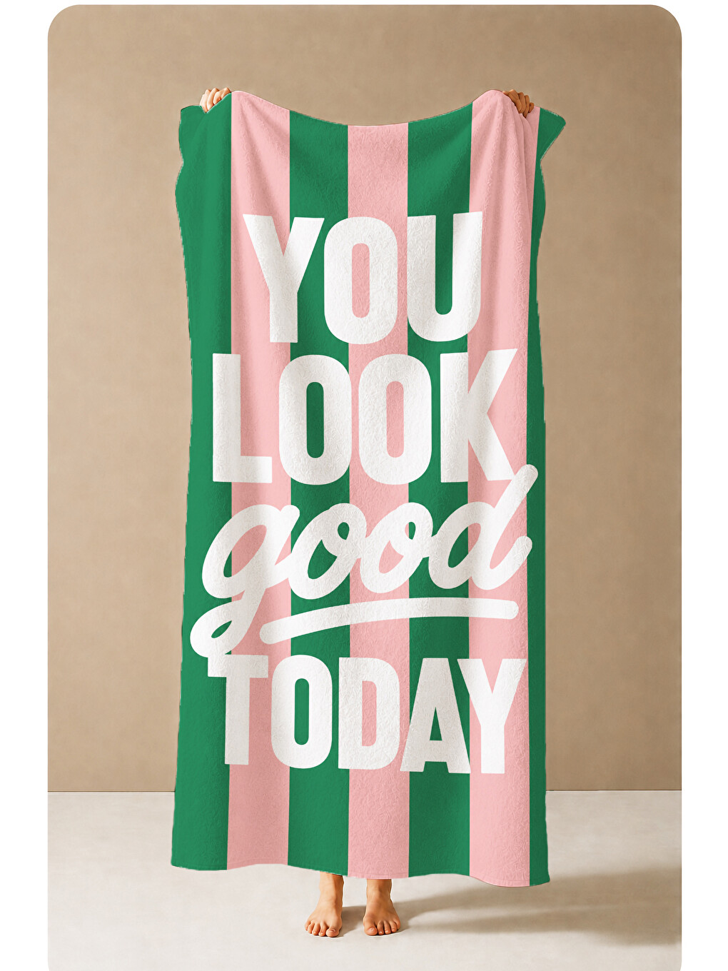Pembe Pop Art You Look Good Today Çizgili Desenli 70x150 Plaj Havlusu - Dijital Baskılı Banyo Havlusu-3