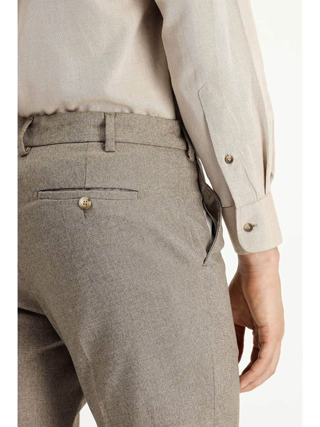 Kahverengi Super Slim Fit Ekstra Dar Kesim Beli Lastikli İpli Desenli Elastanlı Klasik Kumaş Pantolon-4