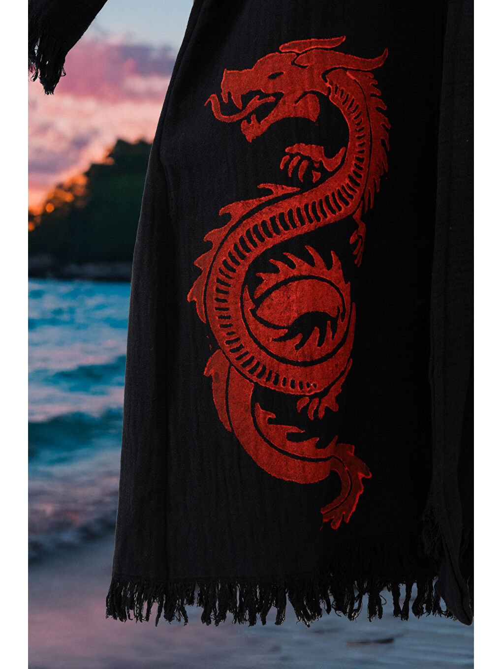 Kırmızı Organik %100 Pamuk Kimono Yaka Sabalık Bornoz - Viserion-1