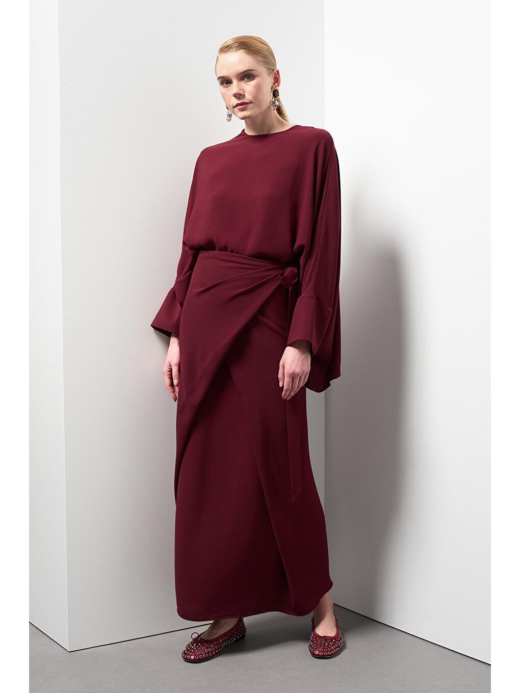 Doha Tunik Anvelop Etek Takım Bordo-3
